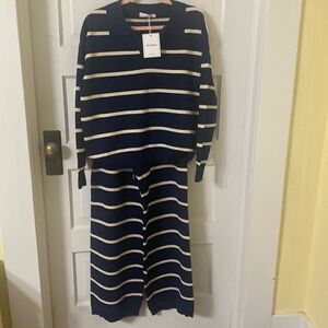 Nali Collection Navy and White Striped Pantsuit